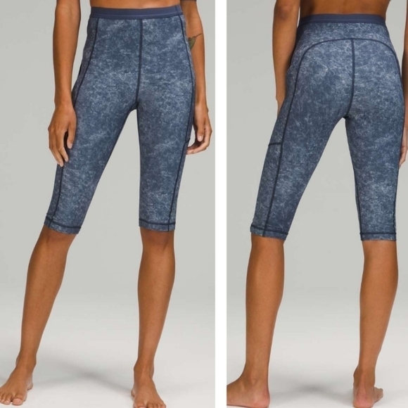 Lululemon High Rise Paddle Crop 15.75" Denim Wash Print Blue Hail Multi Size 4 - Picture 1 of 16